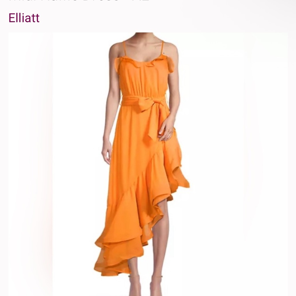 NWT Elliatt Orange Asymmetrical Ruffled Maldives dress in Mango